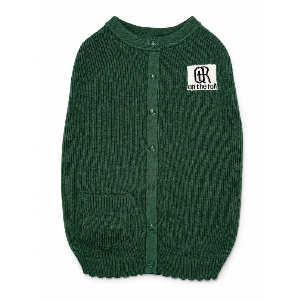 On the Roll Green Knit Dog Sweater Button Closure